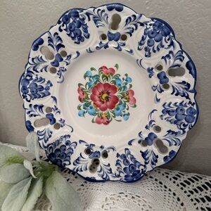 Hand-Painted Floral Ceramic Plate